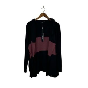 Misook Size L/XL NWT Hooded Cardigan Sweater in Black and Maroon